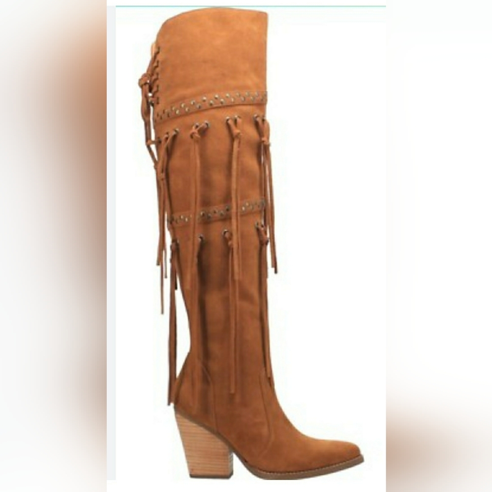 Dingo New Tan leather, Over the Knee Fringe Boots. The Witchy boot.